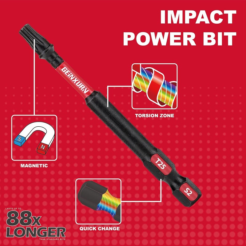 GEINXURN 30 Pieces T25 3In. Impact Tough Magnetic #25 Torx Head Power Bits, S2 Alloy Steel T25 Screwdriver Bits Set - Image 4